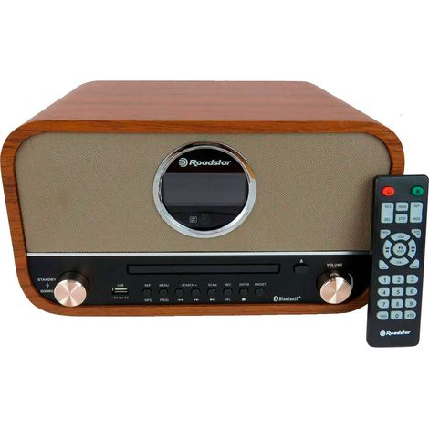 Roadstar HRA-1782NBT Stéréo Vintage, Radio Numérique FM, Lecteur CD-MP3 Bluetooth USB Enregistrement Bois (1/5)