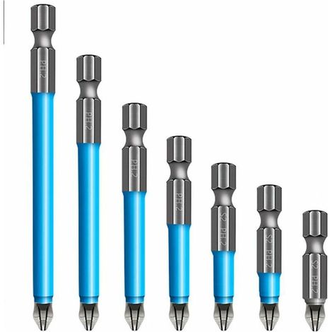 Lot de 7 Embouts de Tournevis Magnétiques, Tête Cruciforme de Tournevis électrique antidérapantes en acier allié industriel S2/ 6.35mm/ PH2 25150mm (1/5)