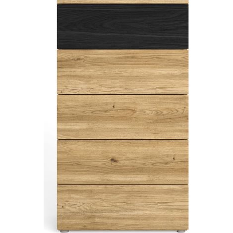 Chiffonnier, meuble de rangement coloris naturel, noir - Longueur 62 x Profondeur 40 x Hauteur 111 cm -PEGANE- (1/5)