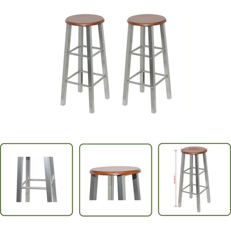 The Living Store Barhocker 2 Stk. Metall mit MDF-Sitz - Barhocker - Metallstuhl - Hocker - Küche - Wohnzimmer (1/4)
