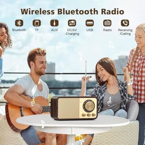 Radio Nostalgie, Radios Rétro avec Bluetooth, Emplacement pour Carte TF, Batterie Rechargeable 2000mAH, Haut Parleur 5 Watts, Radios Vintage avec AUX/USB, Radio pour Cuisine/Chambre/Bureau (1/4)