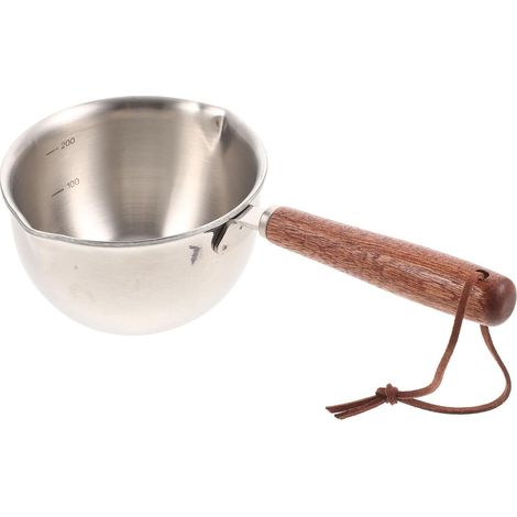 Casserole à lait en acier inoxydable 304 de 200 ml avec poignée en bois et bec verseur double face pour la cuisine. (1/5)