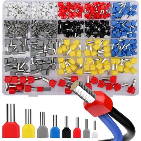 600 Pcs Twin Cable Ferrules 0.5mm² to 10mm² Insulated Sleeve Set, Cable Connectors, Twin Cable Ends, Assortment of Cable Ferrules for Wire Connection (1/5)