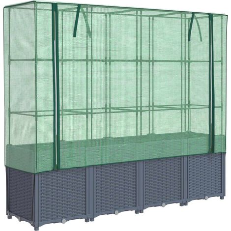 Fioriera rialzata per terrazza giardino rialzato con copertura effetto rattan 160 x 40 x 153 cm Blu grigio 020038763