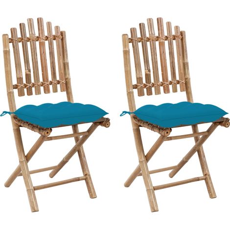 Chaises pliables de jardin lot de 2 avec coussins Bambou (1/5)