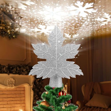 Cime de sapin de Noël avec projecteur LED intégré, Décoration de Noël 3D à paillettes dorées, Lumière de sapin de Noël, Décoration de Noël (argentée) (1/5)