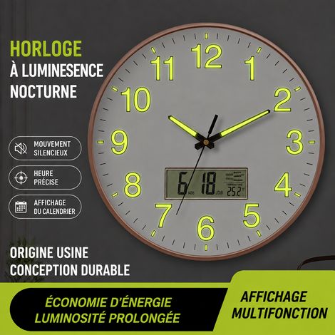Horloge murale moderne silencieuse avec calendrier et aiguilles phosphorescentes pour salon et bureau, 10 g – Livraison gratuite (1/5)
