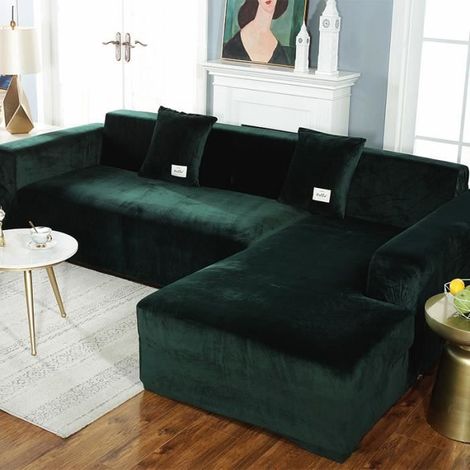 Housse De Canapé en Velours, Housse De Canapé en Peluche en Velours Doux pour Canapé, Type L 2+3 Place,Vert (1/4)