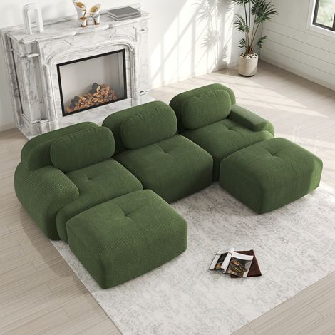 Canapé modulaire velours côtelé haut de gamme, antidérapant, sans cadre ni montage, compatible animaux, accoudoirs larges, mousse 32D haute résilience pour salon, chambre, bureau, Vert (1/4)