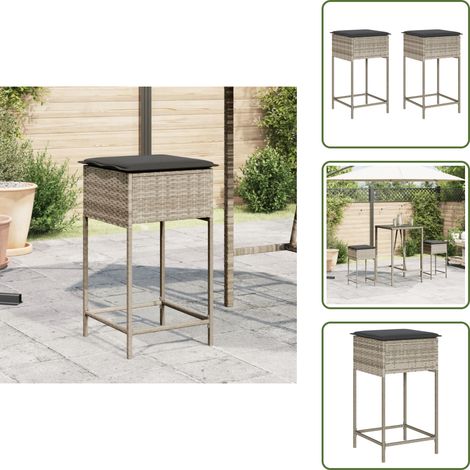 Garten-Barhocker mit Kissen 2 Stk. Hellgrau Poly Rattan - Gartenstuhl - Outdoor Stuhl - Barhocker - Lounge Chair - Balkonmöbel (1/5)