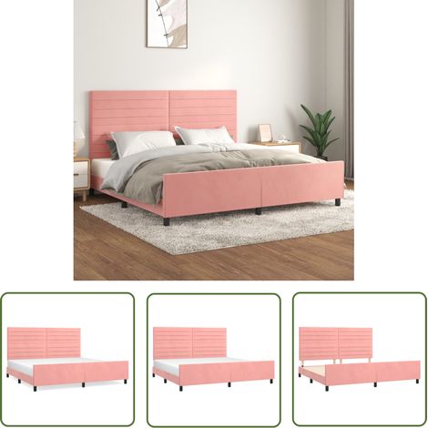 The Living Store Cadre de lit sans matelas rose 200x200 cm velours - Lit Double - Cadre De Lit - Lit Avec Tête De Lit - Lit Rose - Lit Velours (1/5)