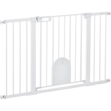 Verstellbares Sicherheitsgitter 75-131 cm aus Metall und ABS, weiß, Höhe 76 cm (1/4)