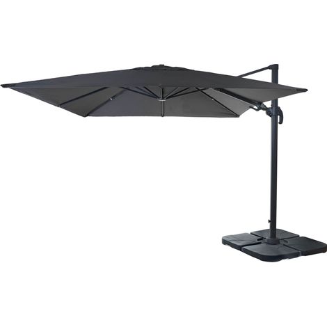 [NON UTILIZZATO] Ombrellone parasole decentrato HHG-394 orientabile 3x3m antracite girevole con base