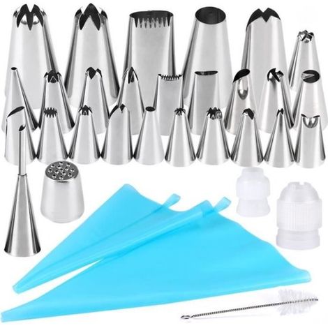 Set professionale di bocchette per sac à poche - Acciaio inossidabile - Set da 32 pezzi - Decorazione per torte - Diverse forme (1/2)