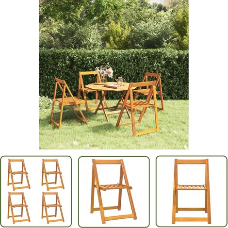 Lot de 4 Chaises de jardin et de camping pliables, Chaises de relaxation, avec coussins Bois d'acacia massif OIB8955E (1/5)