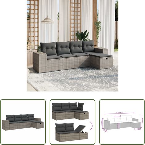 vidaXL Rattanmöbel - 5-tlg. Garten-Sofagarnitur mit Kissen Grau Poly Rattan (1/5)