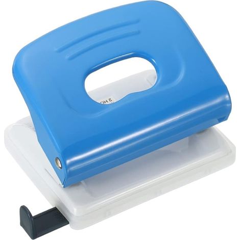 Perforatrice multifonction bleue à 2 trous avec règle intégrée pour cahiers de bureau et fournitures scolaires. (1/5)