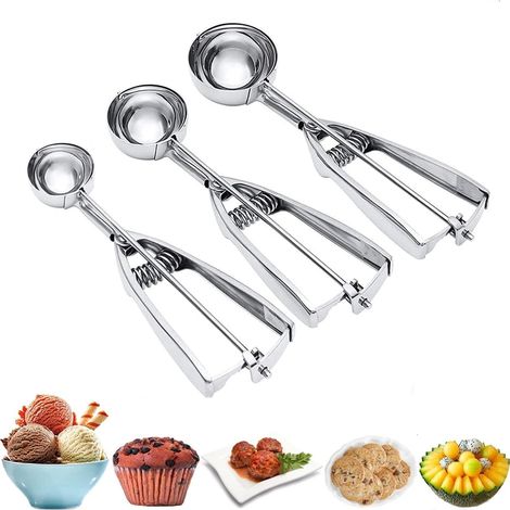 Ice cream scoop, 3-piece cookie scoop set, stainless steel ice cream scoop with trigger release function.
