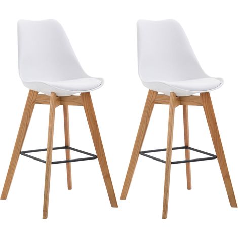 Conjunto de 2 taburetes de bar de estilo escandinavo con asientos de piel sintética blanca y plástico y estructura de madera natural 100006391 (1/5)