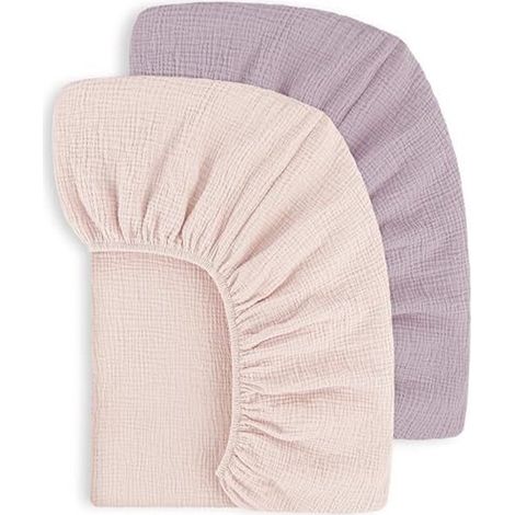 Drap-housse en mousseline de coton pour cododo, 100 % coton, pour lits bébé, compatible avec matelas ovales et rectangulaires, coloris crème, rose et violet, 82 x 41 cm. (1/5)