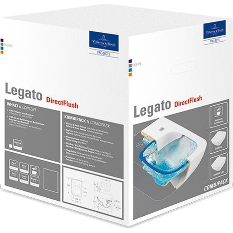 Legato, Combipack, DirectFlush, modèle suspendu, sortie horizontale, En porcelaine sanitaire Blanc