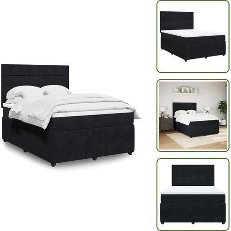Taschenfederkern - vidaXL Boxspringbett mit Matratze Schwarz 140x200 cm Samt - Kopfteil (1/5)