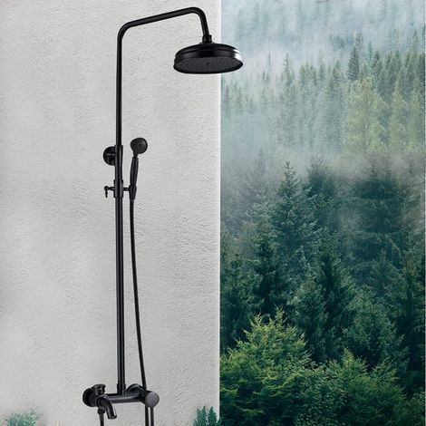 Regendusche Duschset Duschsystem Duscharmatur Rain Shower Set Dusch Armatur Antik Nostalgie Mit Handbrause Wandmontage Dusche Komplettes Edelstahl Massage Duschpaneel Retro Rund Schwarz