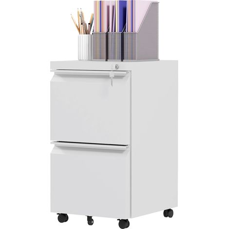 2-Drawer Mobile Filing Cabinet, Steel Lockable File Cabinet for Letter, A4 Legal Size, Pre-Assembled Body, White (1/5)