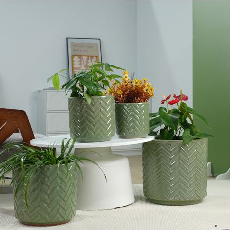 Vaso da fiori in ceramica Ø38 cm, verde salvia lucido, con foro di drenaggio HAVRYA (1/5)