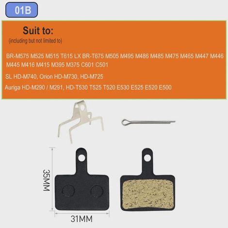 Une paire de plaquettes de frein en résine pour VTT, compatibles avec les systèmes de freinage tels que B01S, Deore, XT, Auriga, Comp, Drako, Hylex et Sram. (1/5)