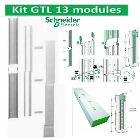 Schneider Electric – Goulotte GTL 13 modules 2 compartiments clipsable – Installation murale – Gestion câbles courant fort/faible – Longueur 2.40m – Plastique blanc
