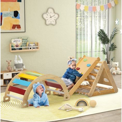 Structure d'escalade indoor 7 en 1 avec toboggan et arche, multicolore HAVRYA (1/5)