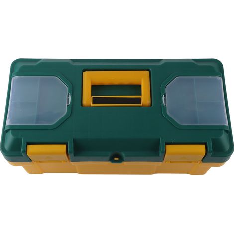 Tragbarer Kfz-Werkzeugkasten mit herausnehmbarer Ablage, Aufbewahrungsbox für Ersatzteile, gelb-grüner Koffer 40x20x19cm (17 Zoll) (1/5)
