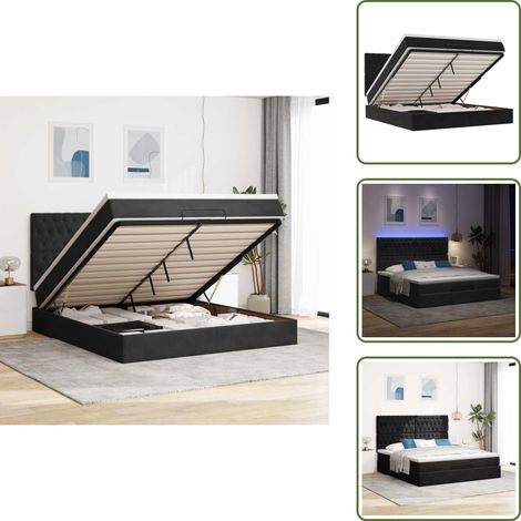 Ottoman-Bett mit Matratzen & LEDs Schwarz 180x200 cm Samt - Ottoman-Bett - Ottoman-Betten - Bettrahmen - Bettgestell (1/5)