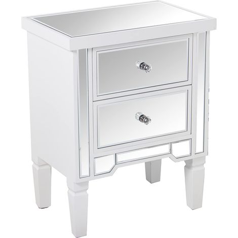 Table de Nuit avec 2 tiroirs en Bois Blanc et Miroir 49 x 33 x 62 cm, Multicolore, estandar (1/4)