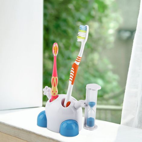Kinderzahnbürstenhalter mit Sanduhrfunktion, 3-Minuten-Zähneputz-Timer und Stoppuhr (Blau) (1/5)