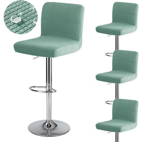 Housse de tabouret de bar vert clair 4 pièces avec dossier 35 cm (P) x 35 cm (L) x 30 cm (H) housse de tabouret de bar pivotant haute lavable et extensible imperméable (1/5)