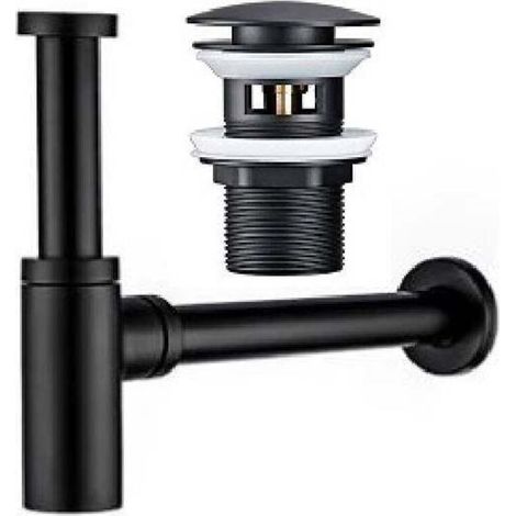 Matte Black Deodorizing Sink Drain and Trap Set for Bathroom Sinks with Overflow, Retractable Drain, (1/5)