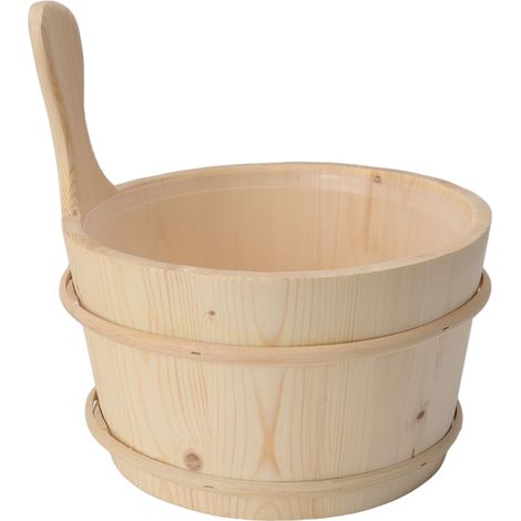 Ensemble de 4 seaux en bois de 4 litres pour sauna, accessoires de sauna avec insert en plastique pour spa, piscine et baignoire de massage. (1/5)