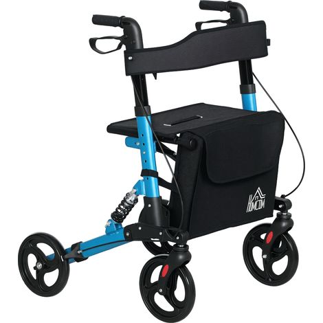 Déambulateur pour personnes âgées en aluminium pliable, freins à levier bleu et noir réglables sur 4 roues