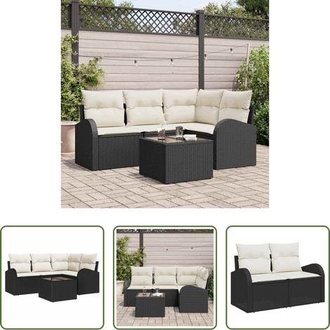Gartenmöbel - Gartensofa-set mit Kissen 5 pcs Schwarz und Weiß Poly-Rattan (1/5)