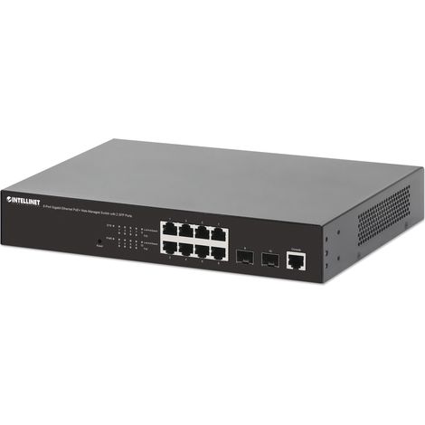 Switch Ethernet Gigabit INTELLINET a 8 porte PoE+ gestito via Web con 2 porte SFP, colore Nero (1/5)