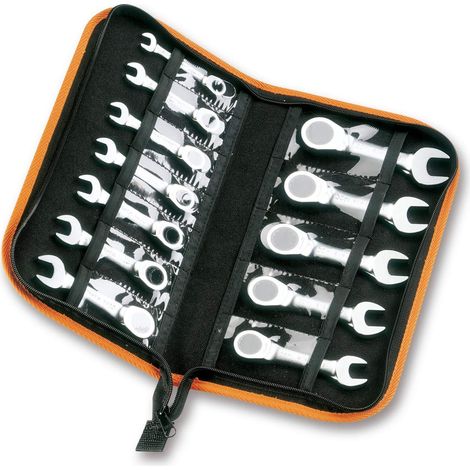 Beta 142C/A12 Set Chiavi Combinate Corte Diritte a Cricchetto in Astuccio, set da 12 Pezzi, Ideali per Bulloni e Dadi (1/5)