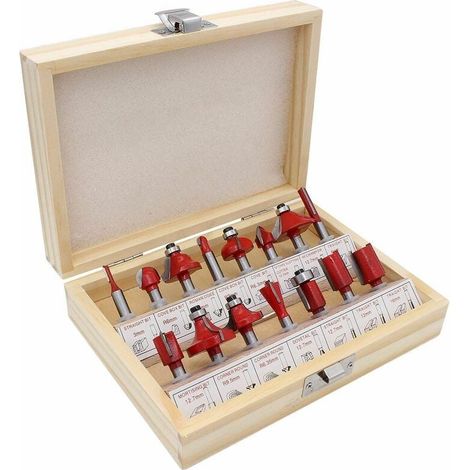 15 pièces 6.35mm tige carbure de tungstène fraises ensemble sculpture bois moulins 1/4 tige 15 pièces ensemble rouge B,HANBING (1/5)