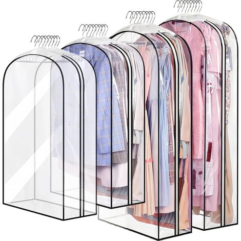 4 Stück Bekleidungsbezüge, transparente Reißverschluss-Schutzhüllen, staubdicht, wasserdicht, Mottenfeuchtigkeit, für Hemden, Kleider, Anzüge (60 x 102 cm + 60 x 153 cm) (1/5)