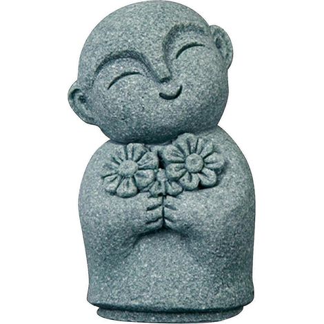 Petite statue de moine, sculpture de Bouddha, objet artisanal en grès, ornement de table pour bureau, cheminée ou salon.-Style E