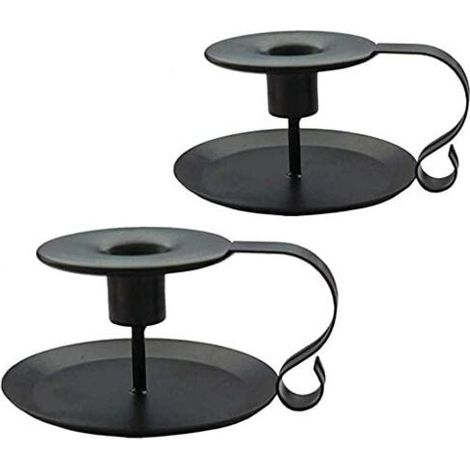 Bougeoir en Fer Noir, Chandelier avec Poignée Cadeaux pour fête, Mariage, Fête, Saint Valentin (Noir, 2) (1/5)