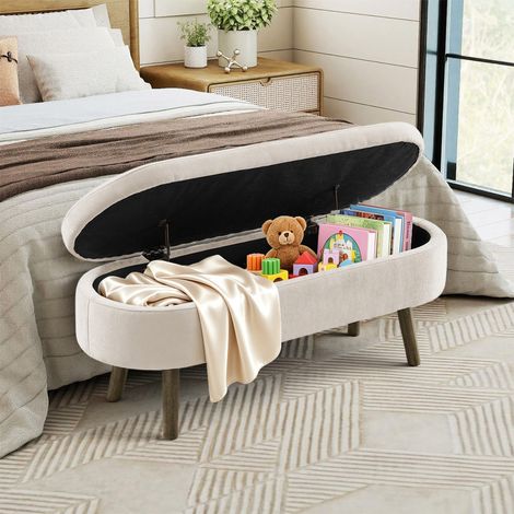 Panca contenitore multifunzionale, in morbido tessuto ciniglia, con gambe in legno e struttura in legno massello, capacità di 20 litri, dimensioni 110x40x42 cm, ideale per camera da letto, soggiorno, 