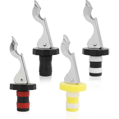 Set de 4 Bouchon de bouteille, Acier inoxydable, Silicone, Mécanisme à levier, Hermétique, Pour vin bière champagne
