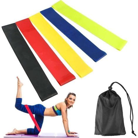 (Confezione da 5) Bande elastiche ad alte prestazioni, ideali per allenamento con i pesi, fisioterapia, bodybuilding e dimagrimento. (1/5)